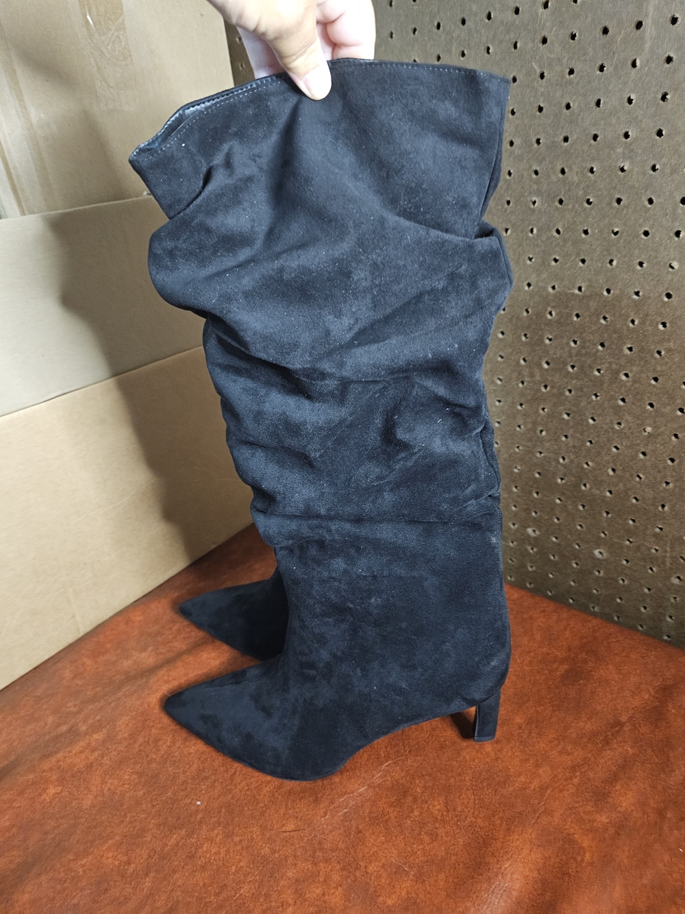 Time and Tru Women's Faux Suede Slouch Boots with Kitten Heels Size 12W